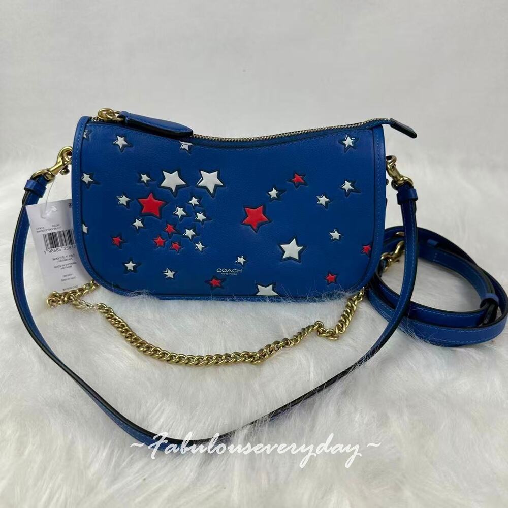 Coach Waverly Bag with Americana Print Leather/Brass/Deep Sky Multi CFK13 NWT